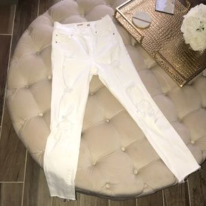 High rise white denim pants